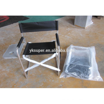 Silla de director plegable de lona de aluminio con mesa auxiliar y bolsas